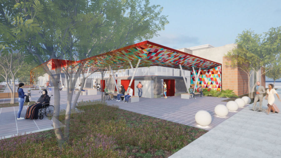 The digital rendering for the outside of the Midland library. The building, 6,000 square feet larger than the original, will reopen next year. (Courtesy of Colloqate Design)
