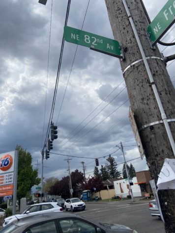 The 82nd and Fremont sign on a stormy day. 