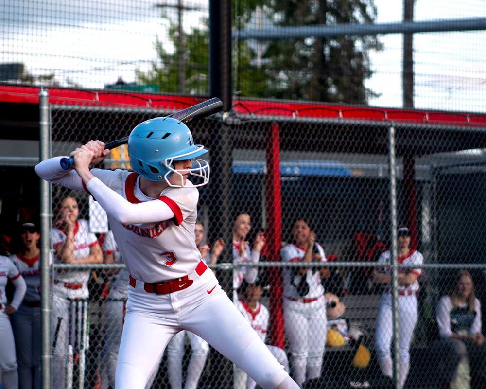 Junior Anna Gladwin gets ready for the next pitch against Lincoln. She is trying to get another home run like she did against Cleveland in their walk-off victory