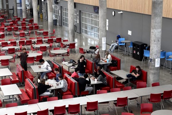 Students in the front section of the commons during study hall. Flex is now during the middle of the school day, and the commons are expected to be more full because students cannot go home early.