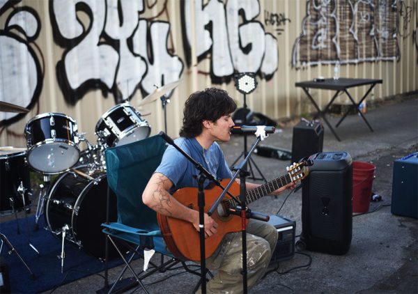 Steven Shoelace performs under the Hawthorne bridge. He played a lot of originals during the set along with a cover of "Clementine" by Elliott Smith on Aug. 14.