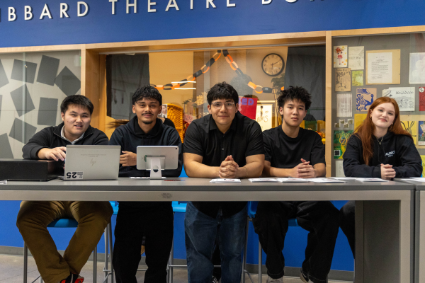 The welcoming crew at the community gala were all dressed in black, fitting the nights black and gold theme. The crew is made up of junior Jostin Poox, senior Victorino Ek Hau, senior Aaron Hang, senior Ava McCartie and senior Vu-Vincent Do.